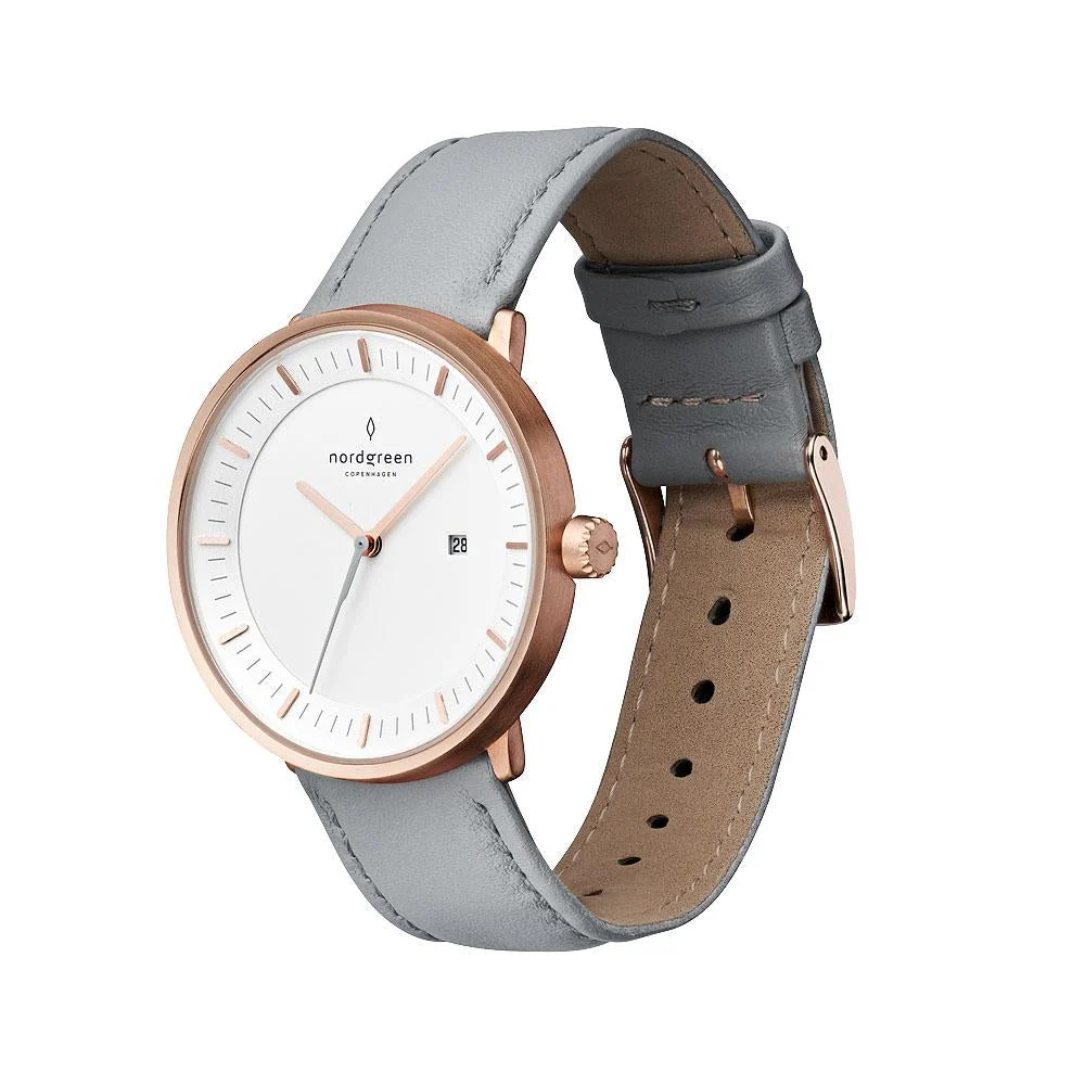 Nordgreen Philosopher Grey Leather 36mm Silver Case Watch - Image 3