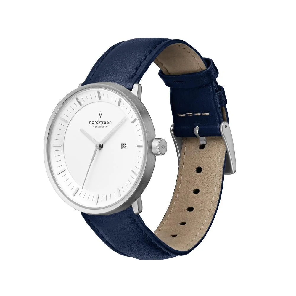 Nordgreen Philosopher Navy Leather 36mm Silver Case Watch - Image 3