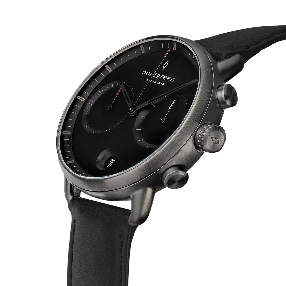Nordgreen Pioneer Black Leather 42mm Gun Metal Case Watch - Image 3