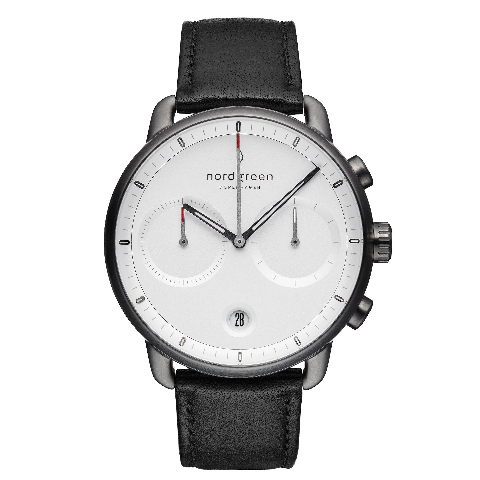 Nordgreen Pioneer Black Leather 42mm Gun Metal Case Watch