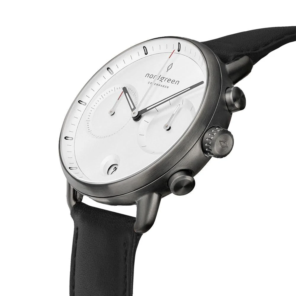 Nordgreen Pioneer Black Leather 42mm Gun Metal Case Watch - Image 3