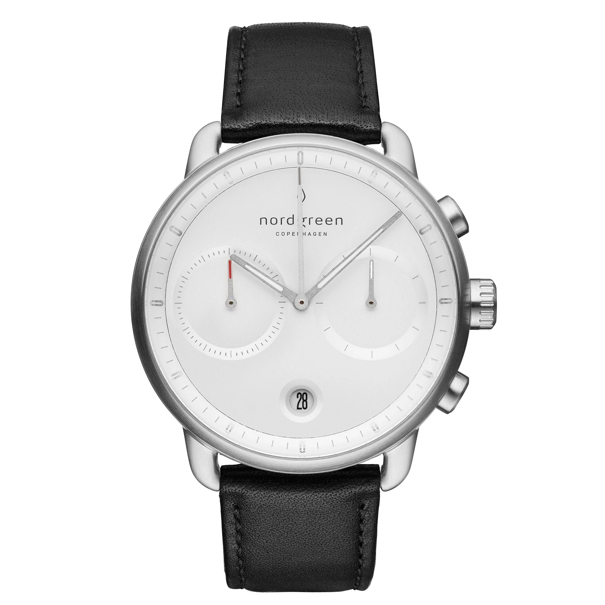 Nordgreen Pioneer Black Leather 42mm Silver Case Watch