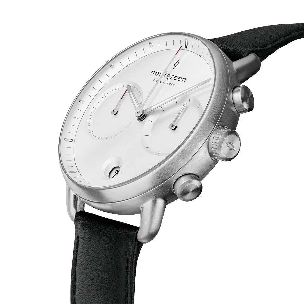 Nordgreen Pioneer Black Leather 42mm Silver Case Watch - Image 3