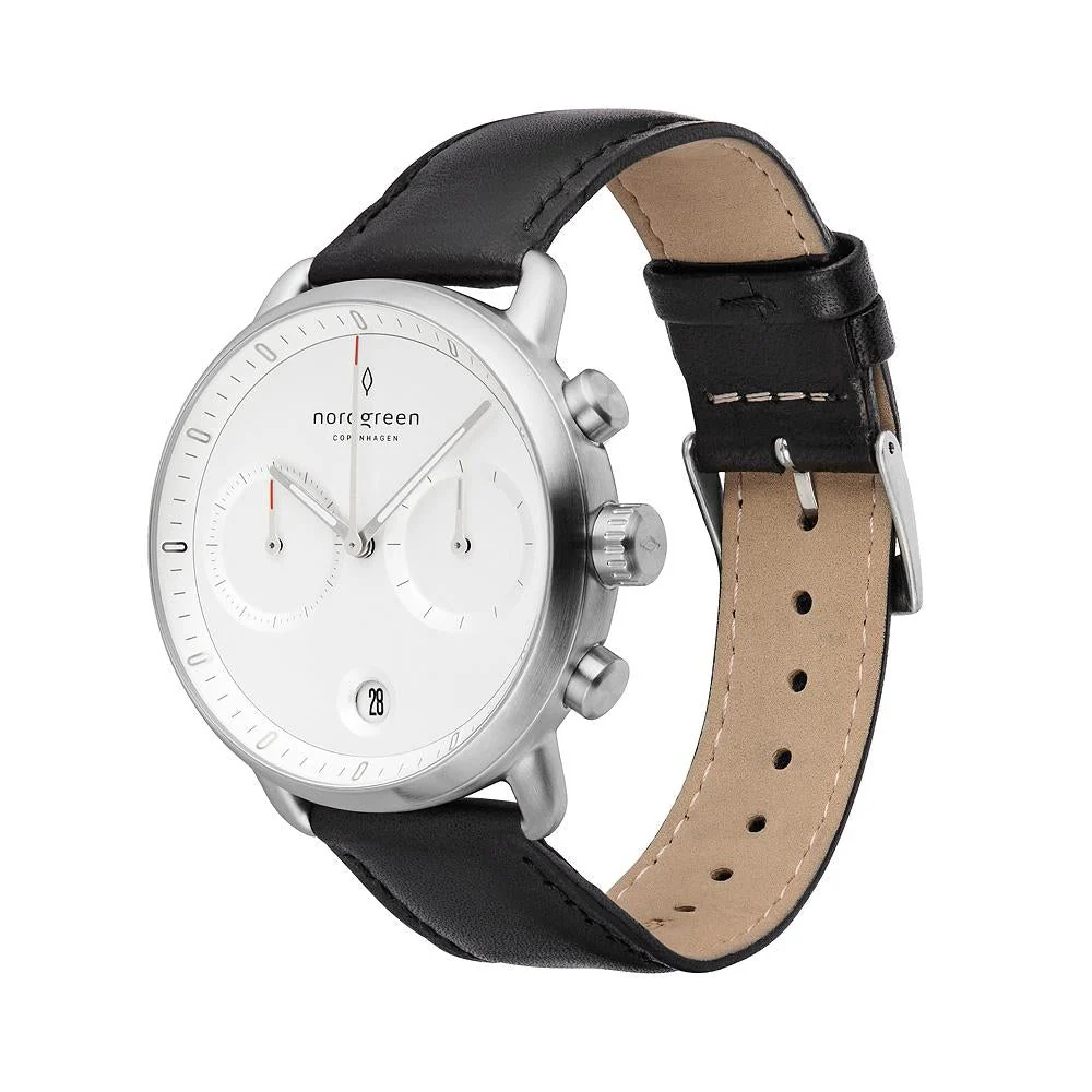 Nordgreen Pioneer Black Leather 42mm Silver Case Watch - Image 4