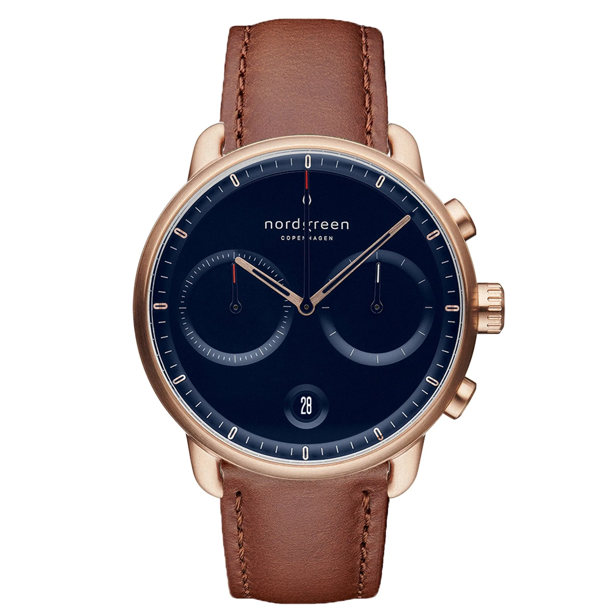 Nordgreen Pioneer Brown Leather 42mm Rose Gold Case Watch