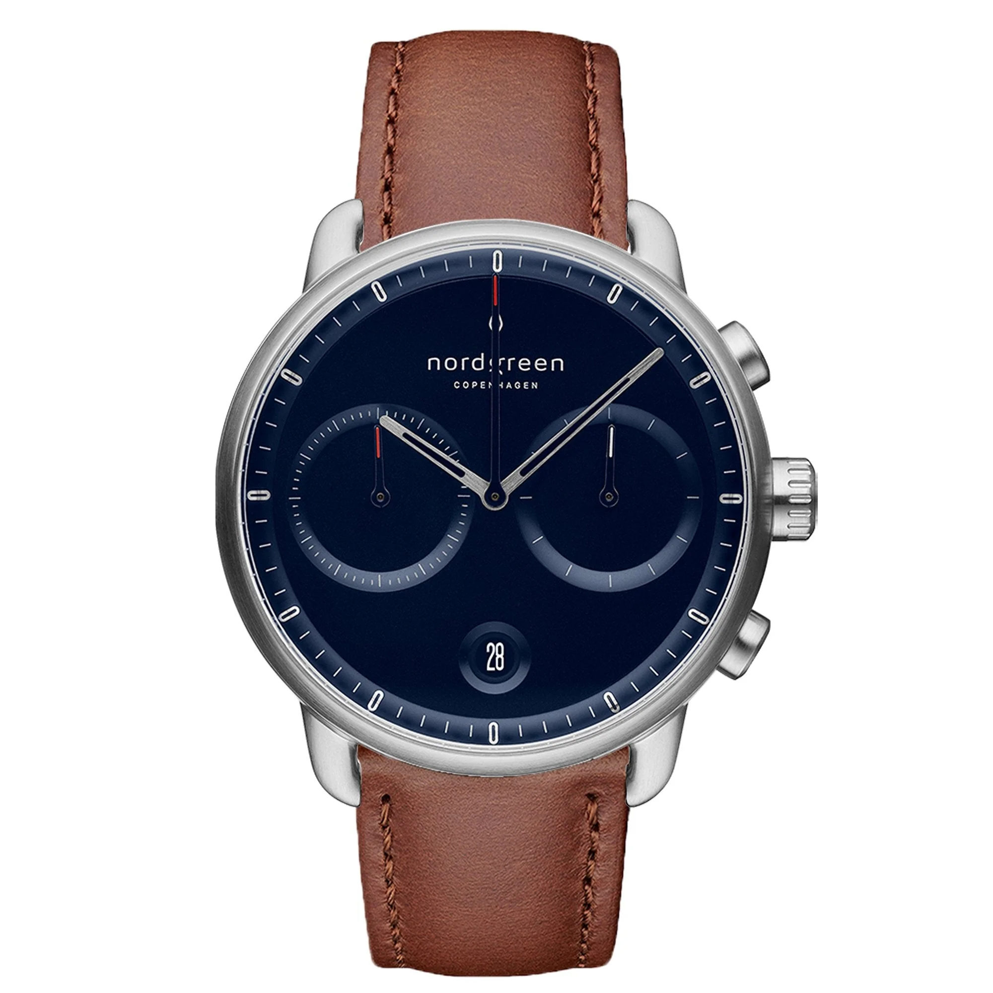 Nordgreen Pioneer Brown Leather 42mm Silver Case Watch