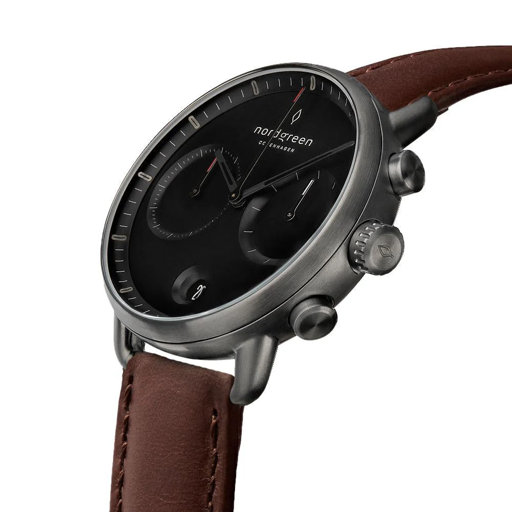 Nordgreen Pioneer Dark Brown Leather 42mm Gun Metal Case Watch - Image 3