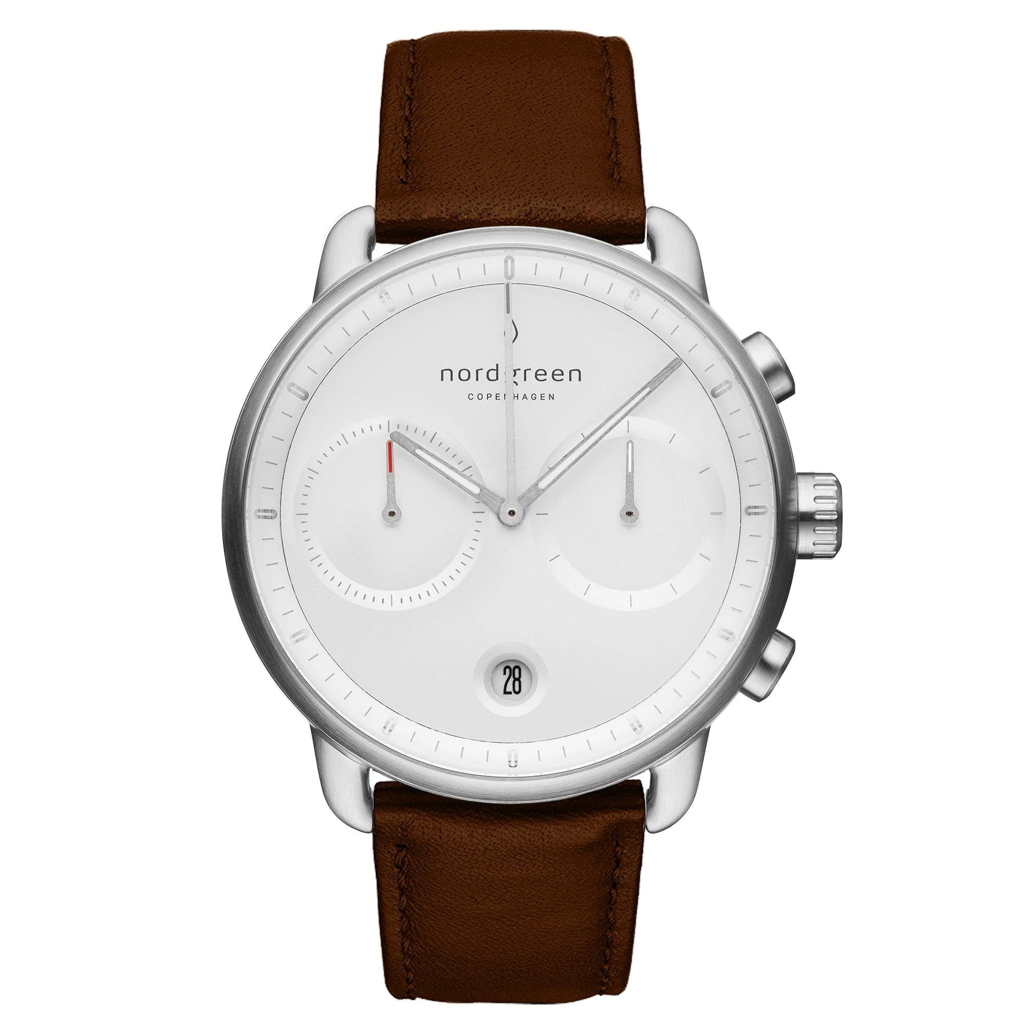 Nordgreen Pioneer Dark Brown Leather 42mm Silver Case Watch