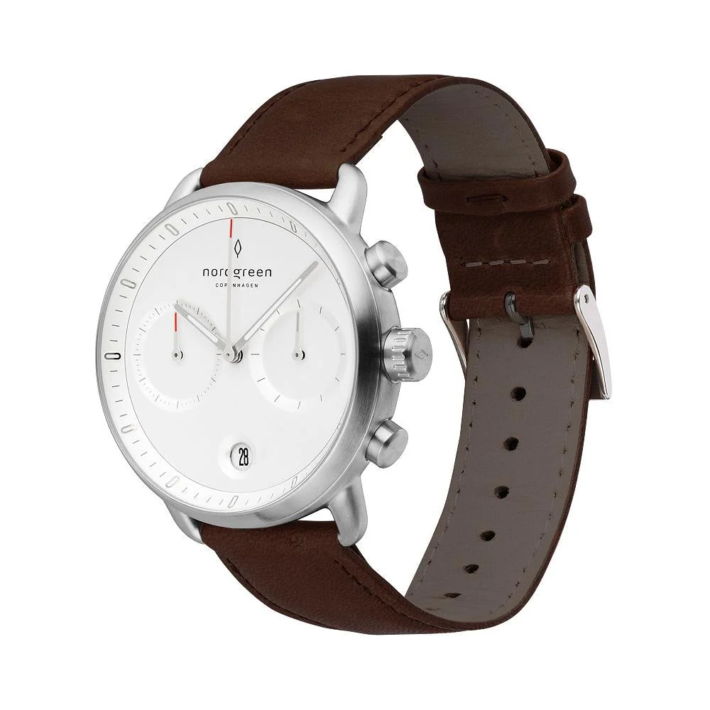 Nordgreen Pioneer Dark Brown Leather 42mm Silver Case Watch - Image 4