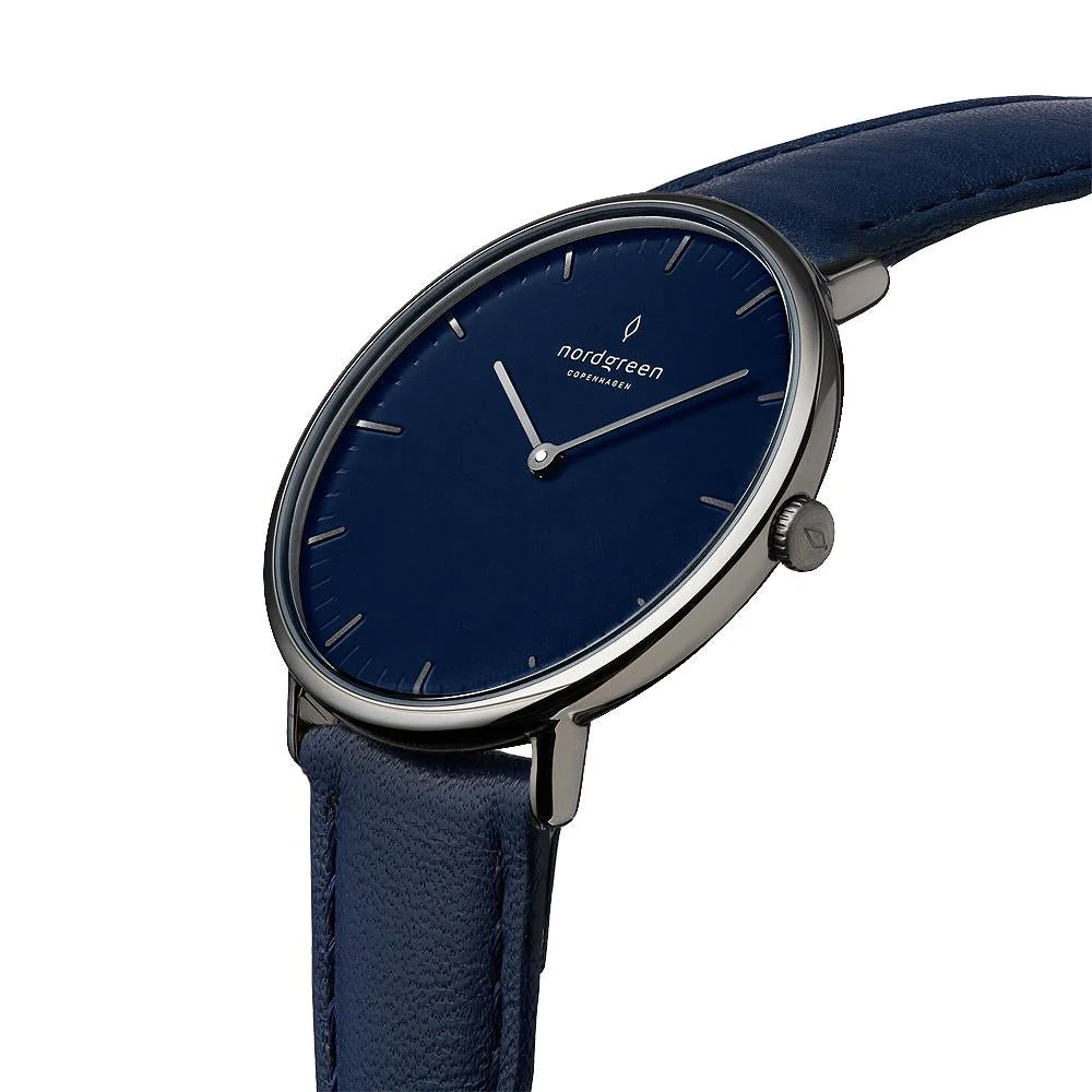 Nordgreen Pioneer Navy Leather 42mm Gun Metal Case Watch - Image 3