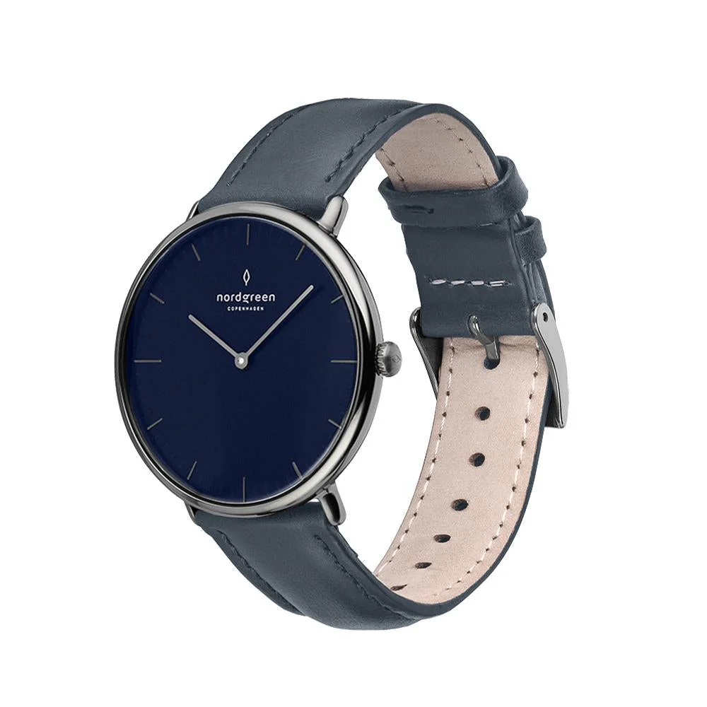 Nordgreen Pioneer Navy Leather 42mm Gun Metal Case Watch - Image 4
