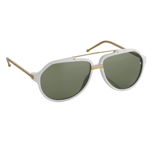 Raf Simons by Linda Farrow Aviator White Brushed Gold and Green Lenses - Image 2