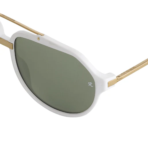 Raf Simons by Linda Farrow Aviator White Brushed Gold and Green Lenses - Image 3