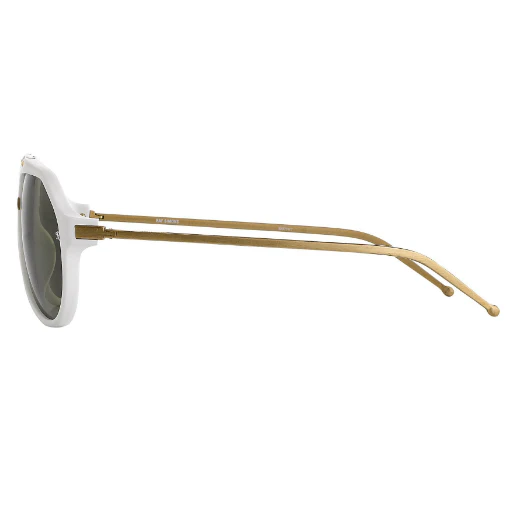 Raf Simons by Linda Farrow Aviator White Brushed Gold and Green Lenses - Image 4