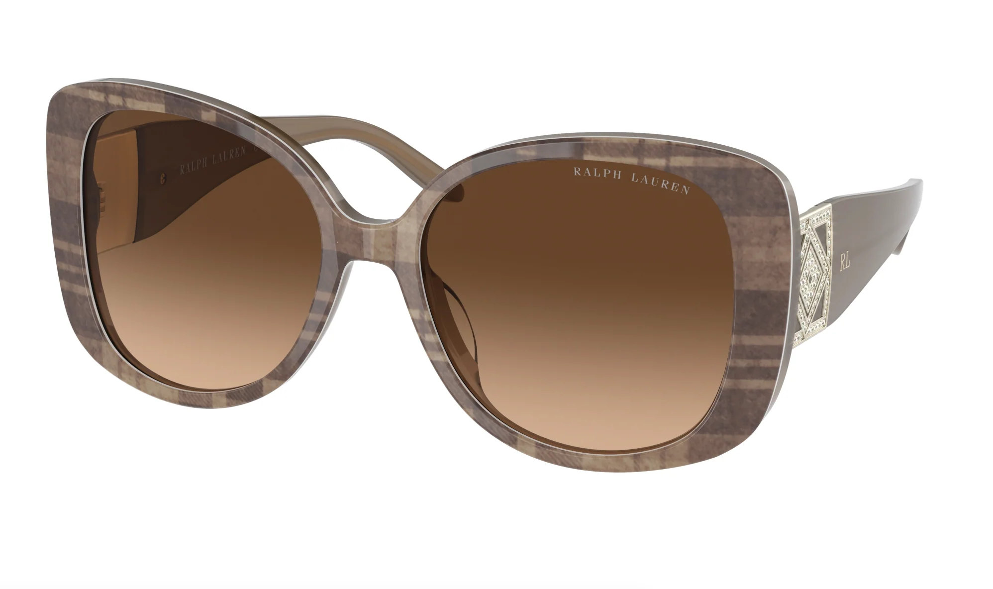 Ralph Lauren Women's Sunglasses Oversized Square Striped Havana