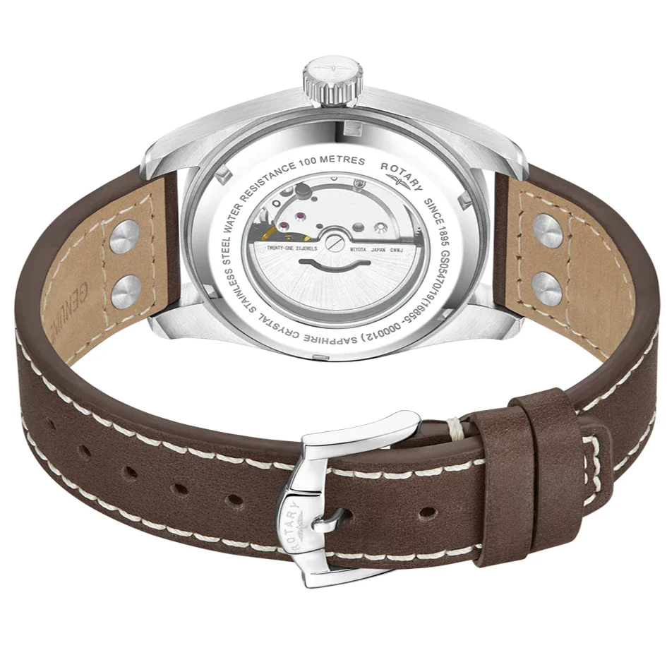 Rotary Commando Pilot Auto Men's Brown Watch - Image 3