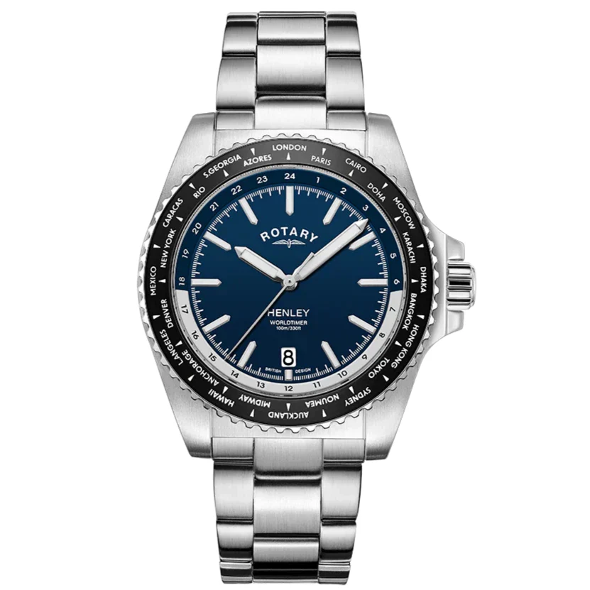 Rotary Henley World Timer Men's Blue Watch