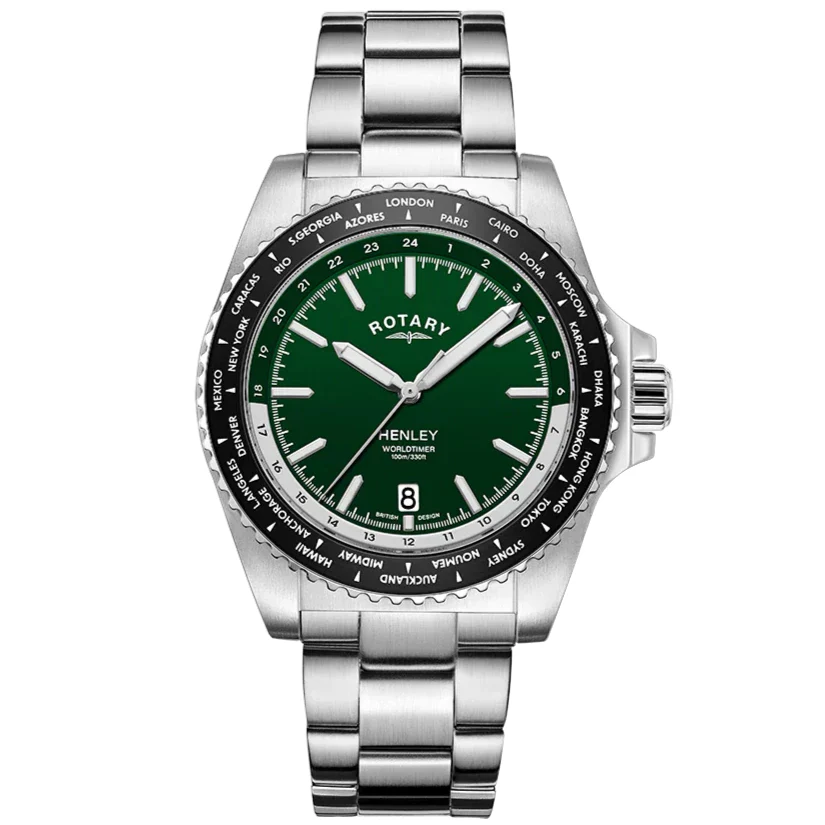 Rotary Henley World Timer Men's Green Watch