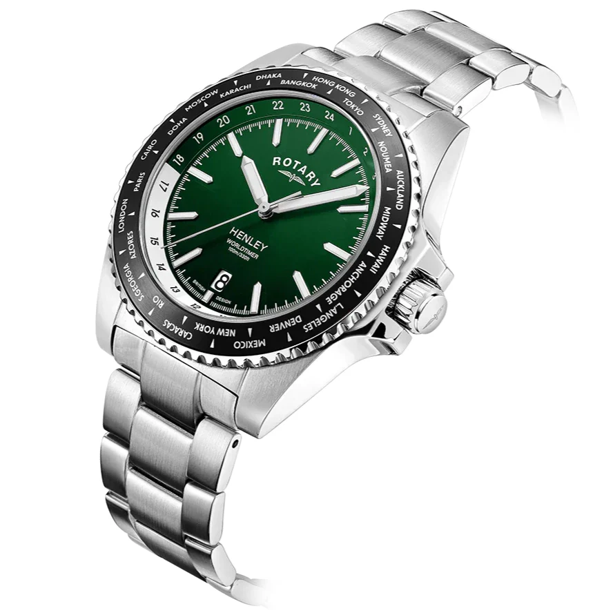 Rotary Henley World Timer Men's Green Watch - Image 2
