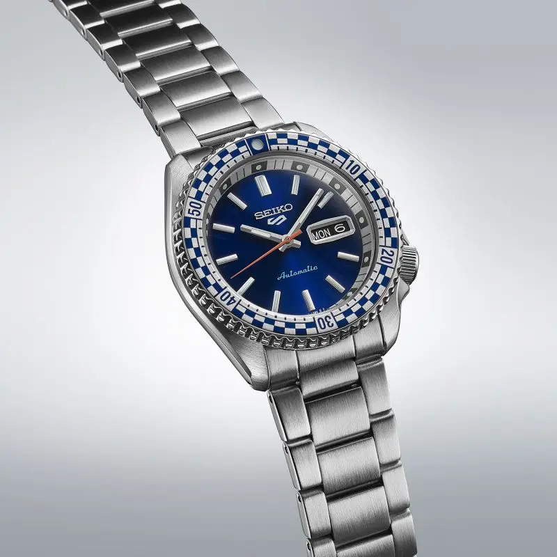 Seiko 5 Sports Men's Petrol Blue Checker Flag Special Edition - Image 3