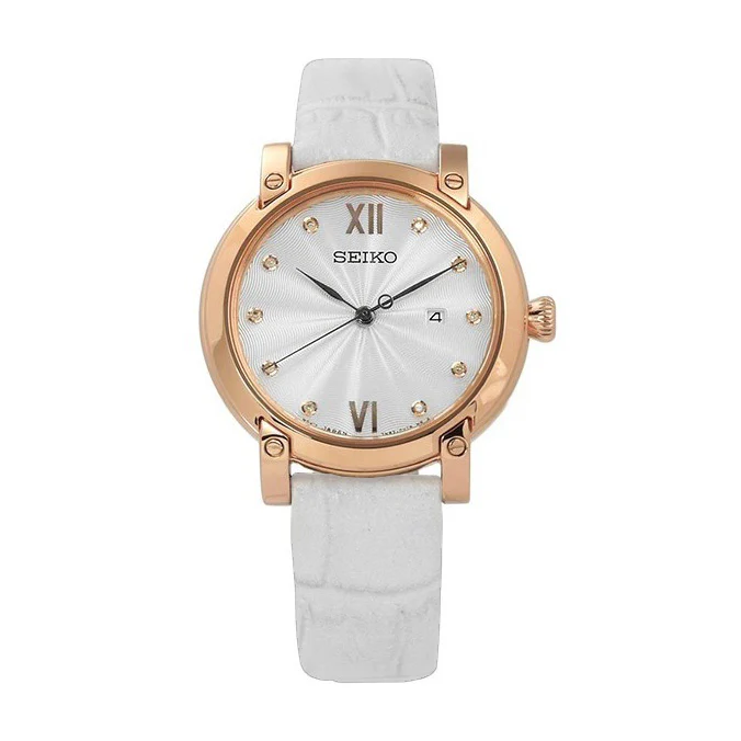 Seiko Diamond Ladies White Rose Gold Watch