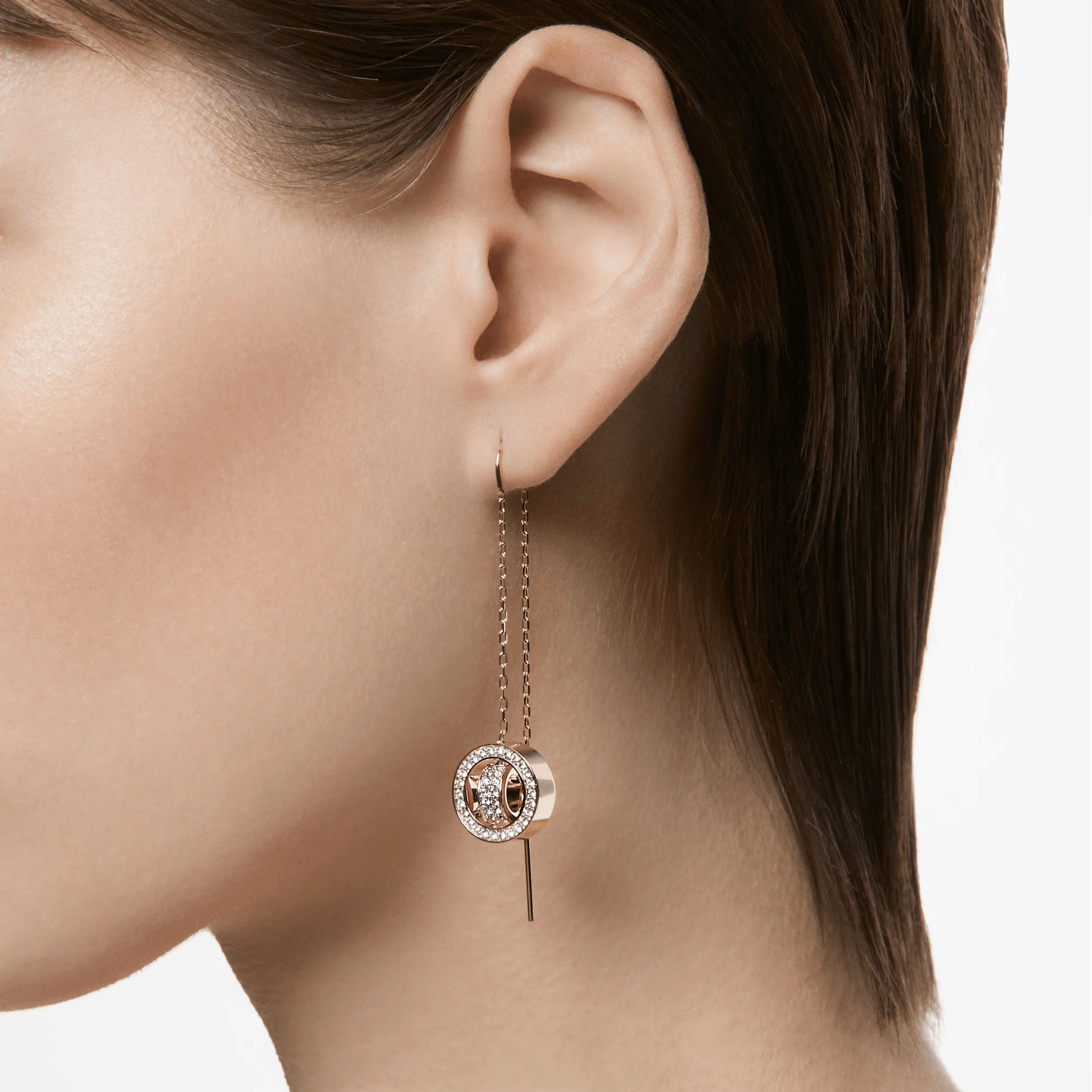 Swarovski Hollow Drop Long Earrings White Rose Gold-Tone Plated - Image 2
