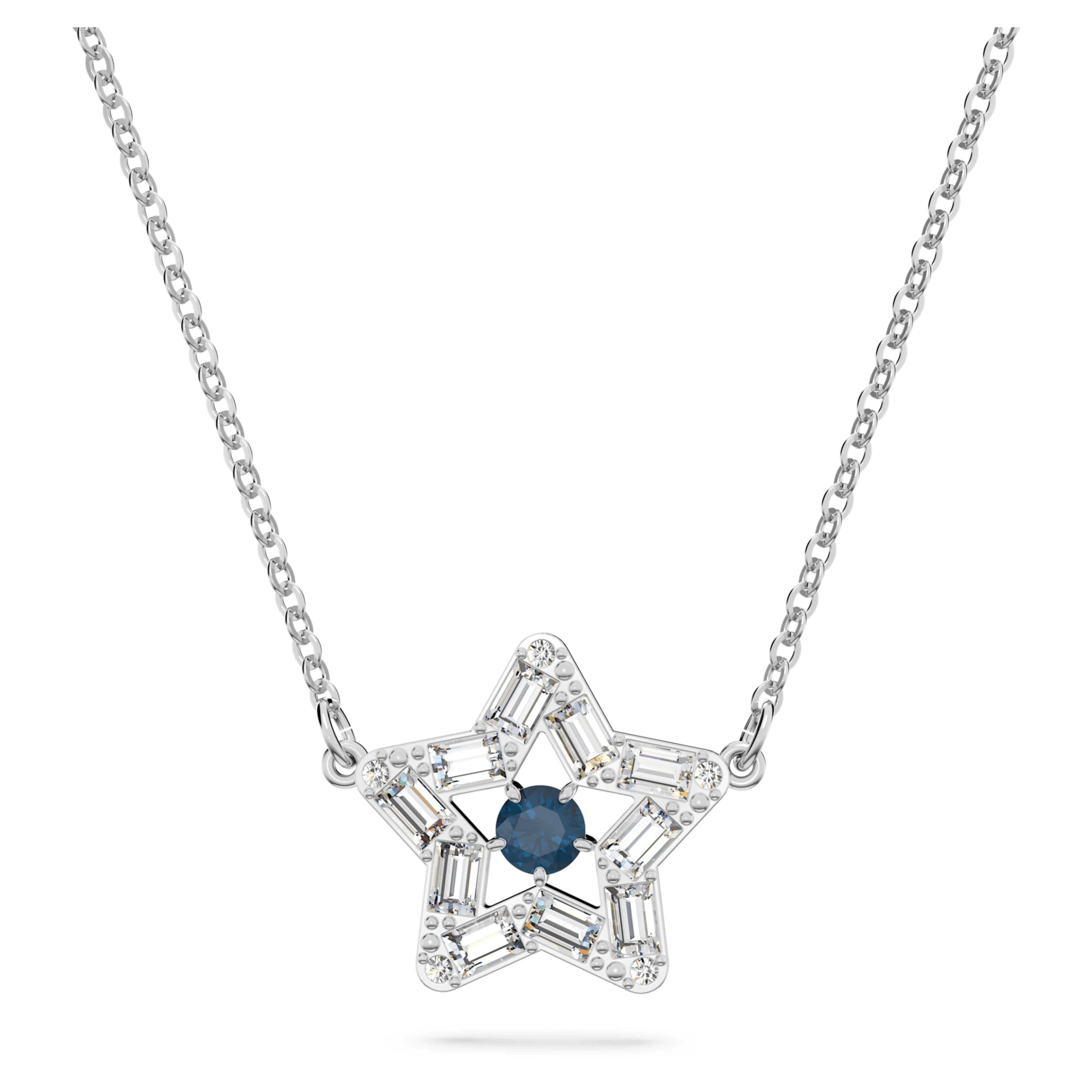 Swarovski Stella Star Pendant Necklace Blue Rhodium Plated