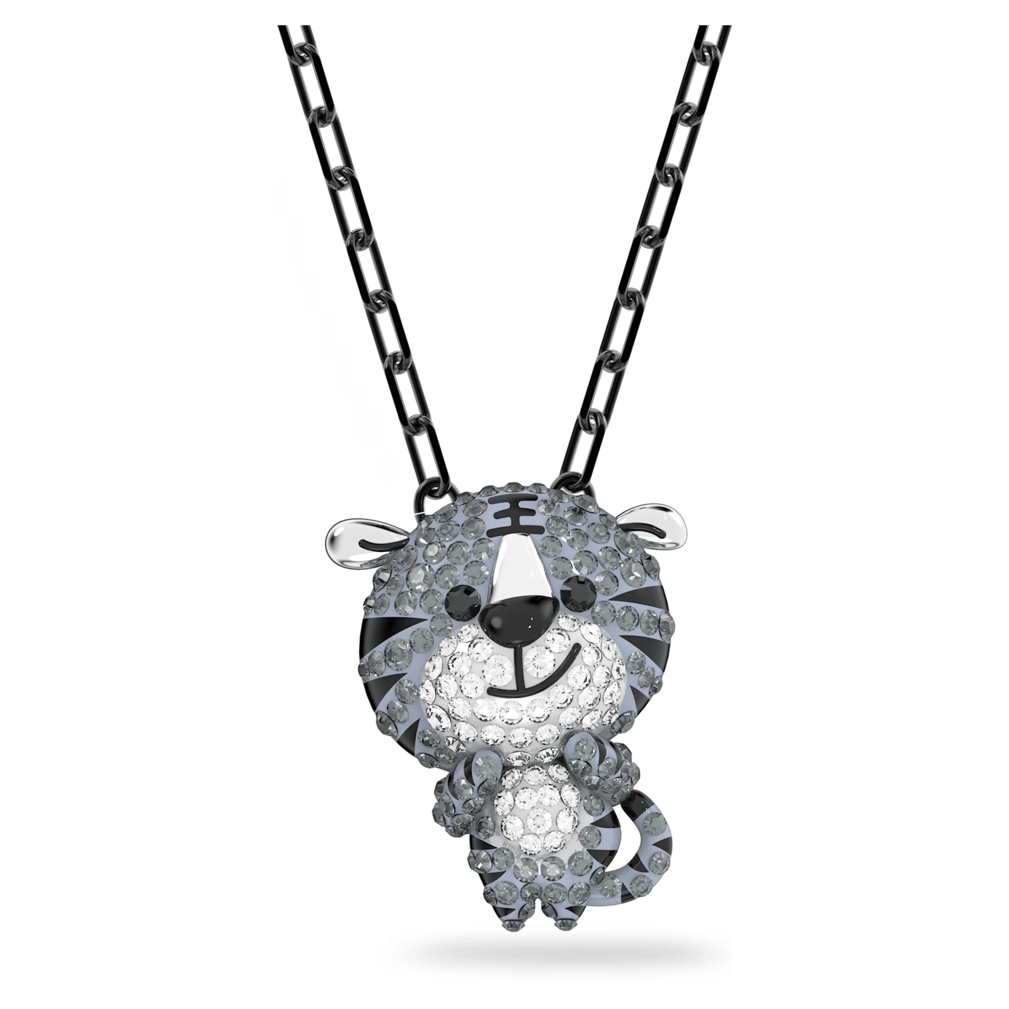 Swarovski Zodiac Tiger Pendant Necklace Grey Ruthenium Plated