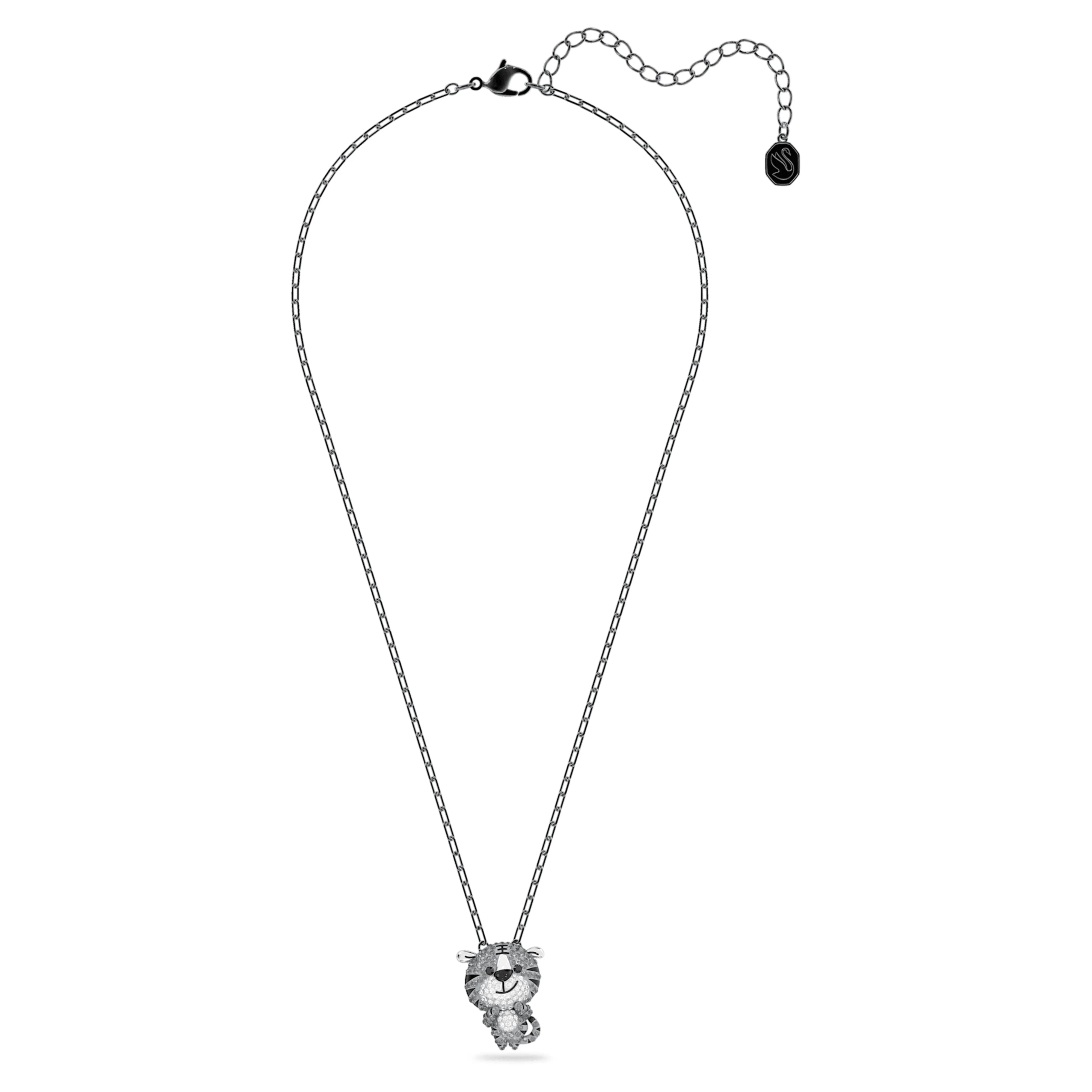 Swarovski Zodiac Tiger Pendant Necklace Grey Ruthenium Plated - Image 2