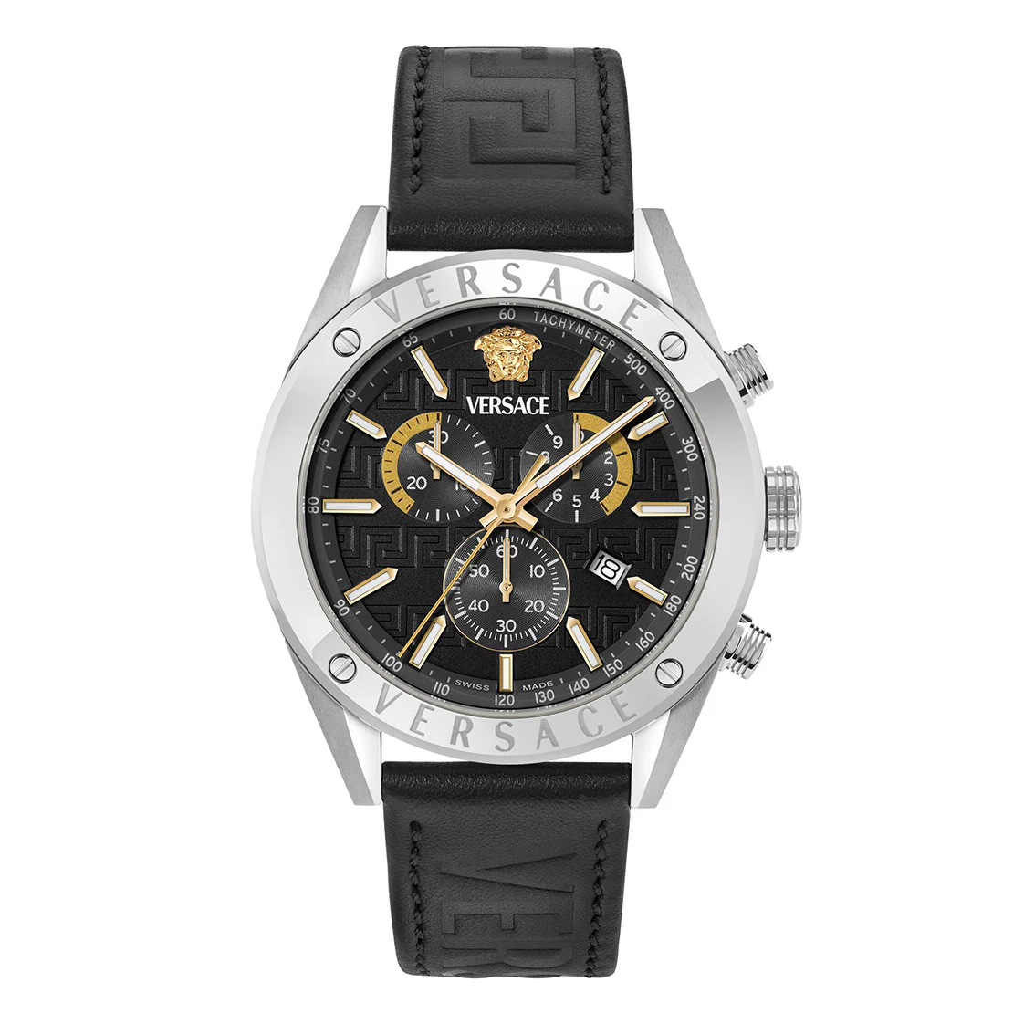 Versace Athletics Chronograph 44mm Men's Black Leather Watch