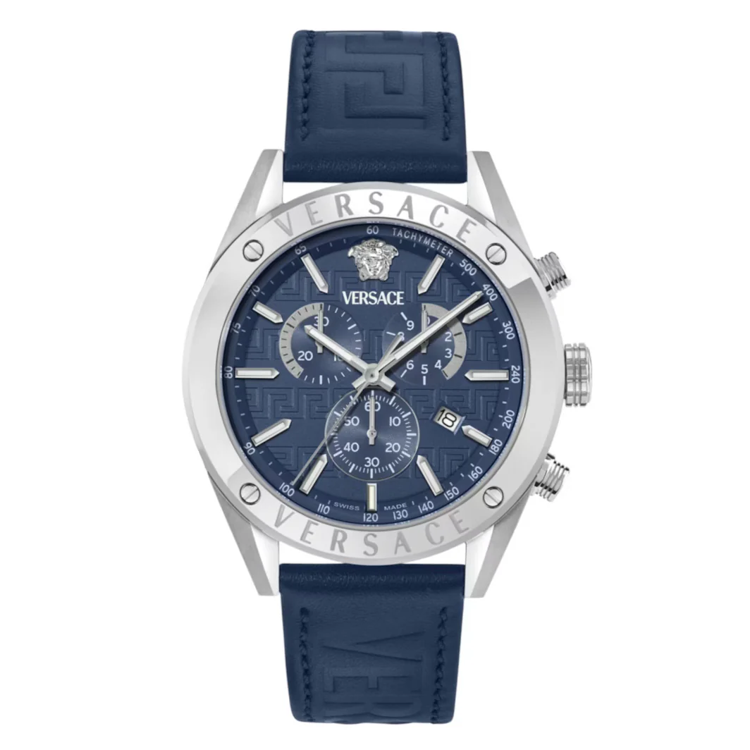 Versace Athletics Chronograph 44mm Men's Blue Leather Watch