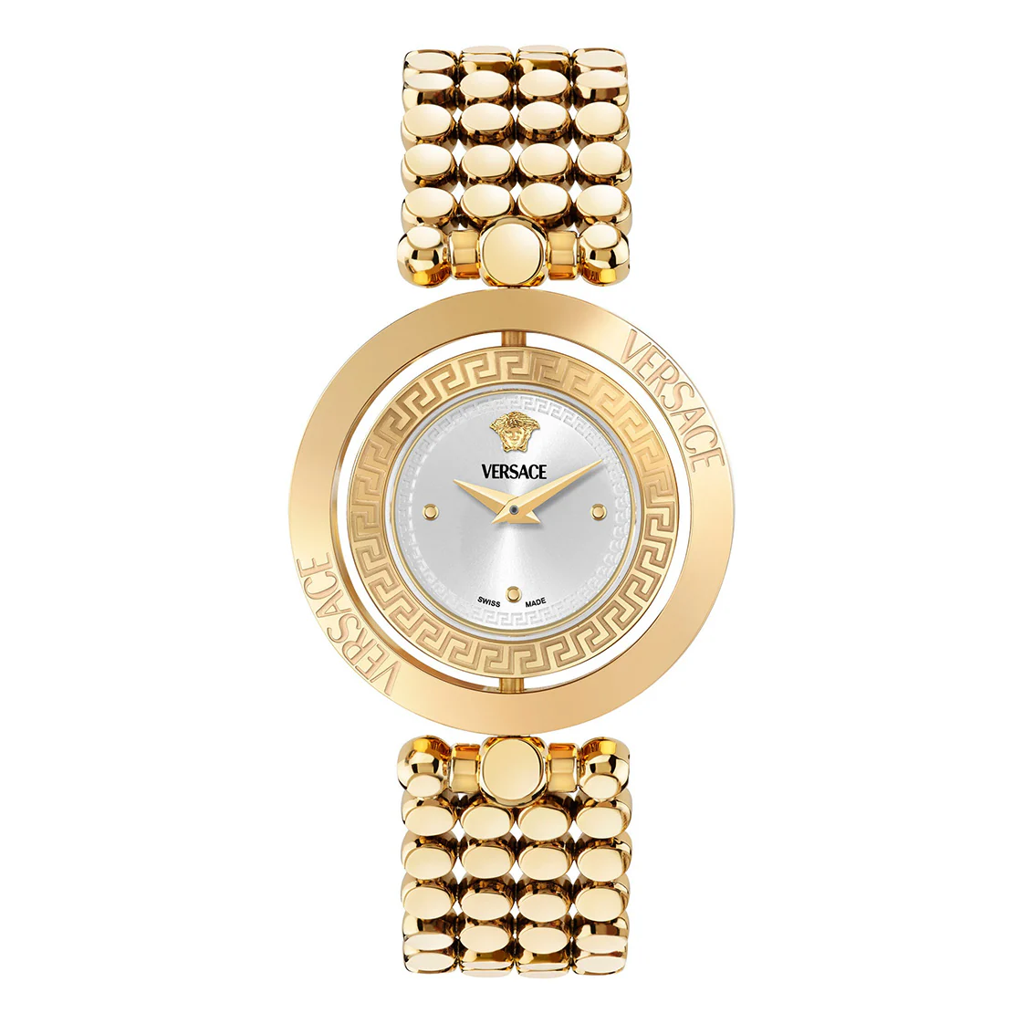 Versace Eon Restyling 33.5mm Ladies Silver Dial Gold Bracelet Watch