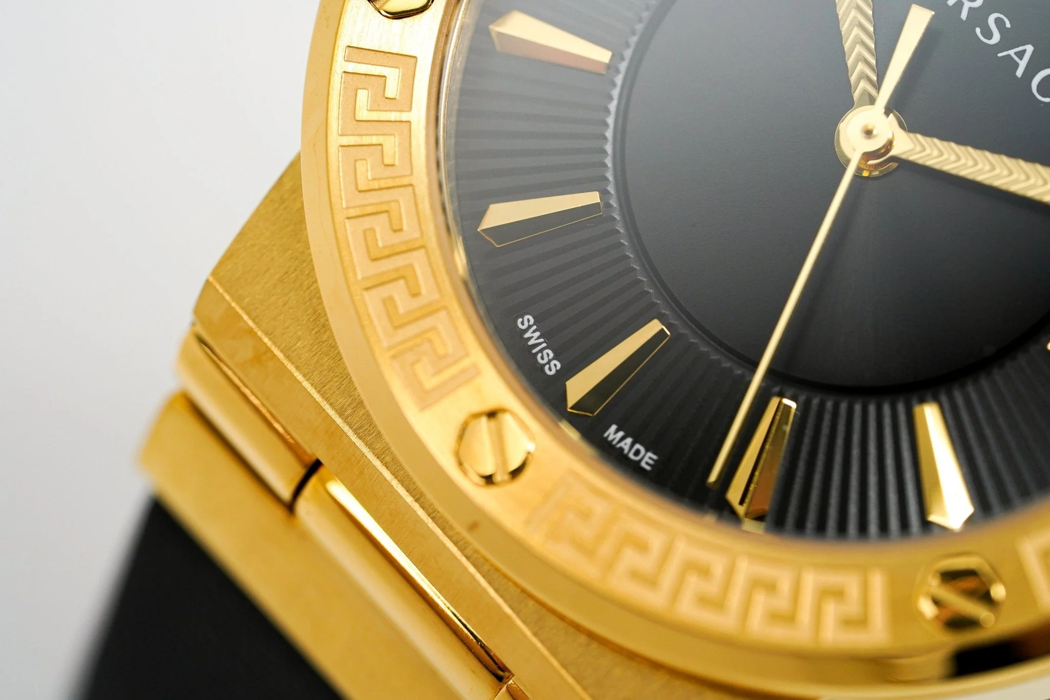 Versace Ladies Watch Greca Logo Gold Black Leather - Image 10