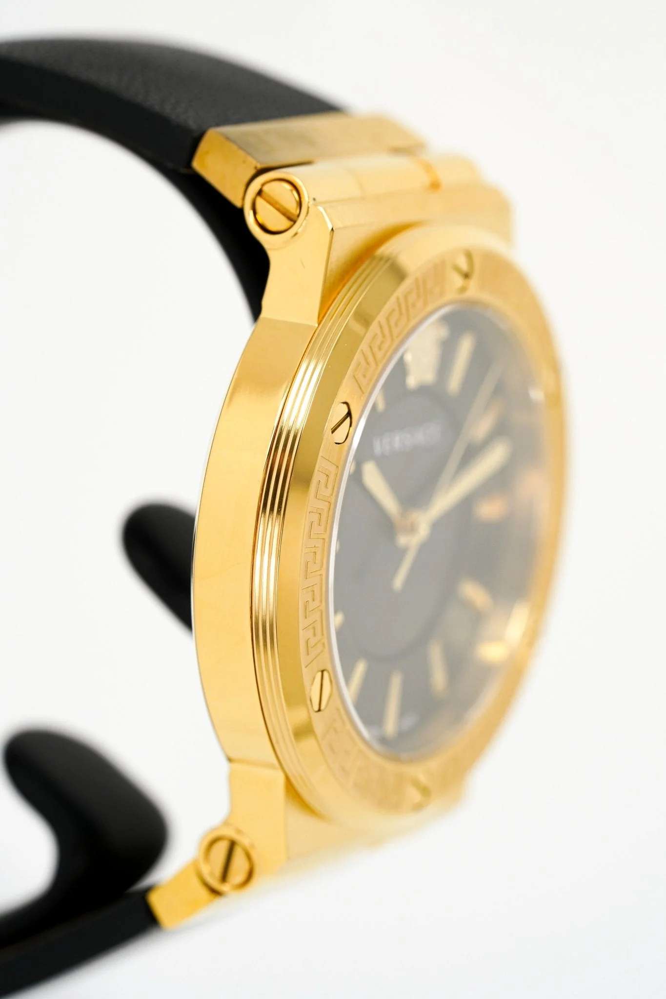 Versace Ladies Watch Greca Logo Gold Black Leather - Image 13