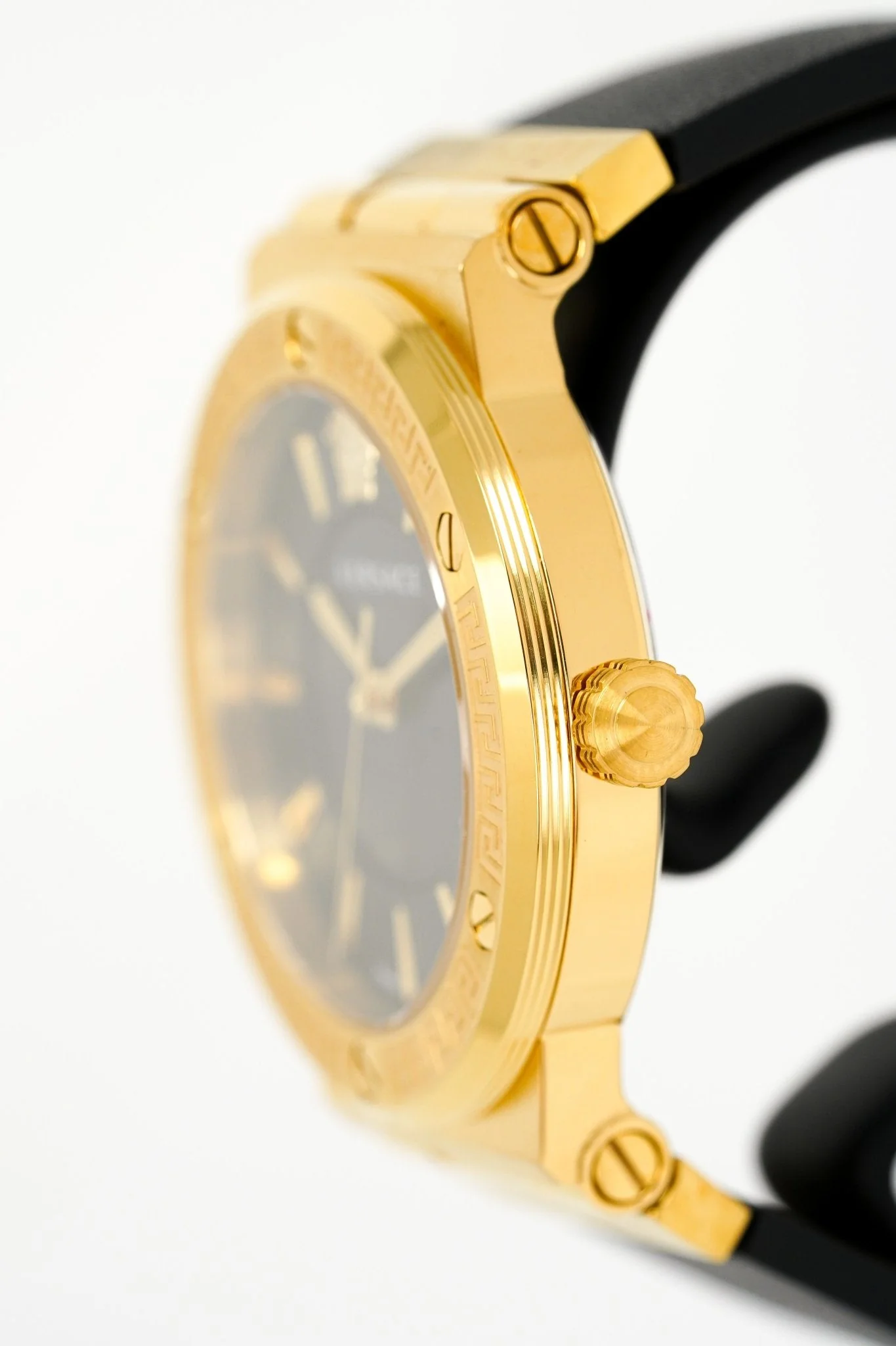 Versace Ladies Watch Greca Logo Gold Black Leather - Image 4