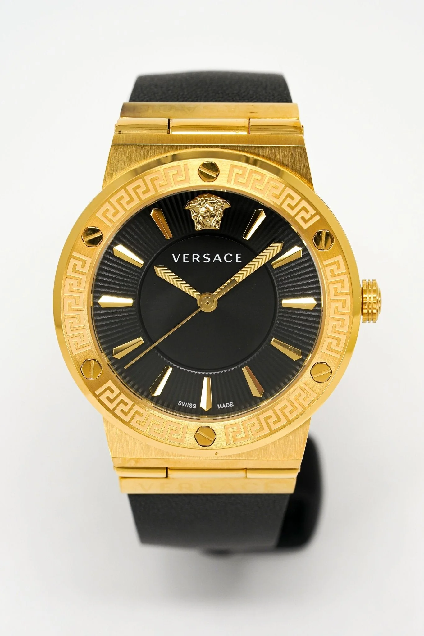Versace Ladies Watch Greca Logo Gold Black Leather - Image 7