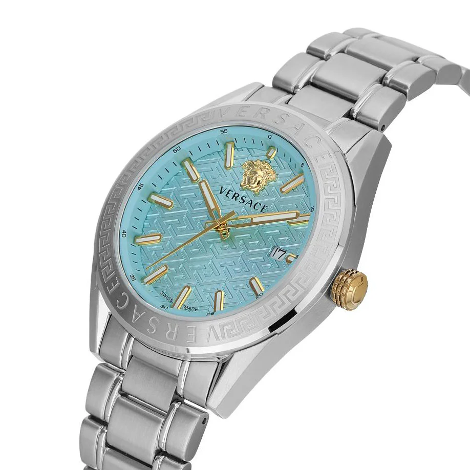 Versace V-Code 42mm Blue Dial Stainless Steel Men's Watch - Image 2