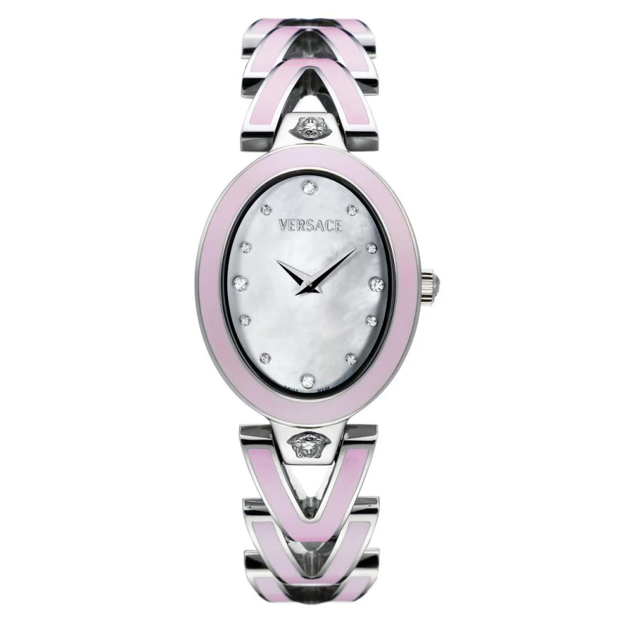 Versace V-Glam Ladies' White Pink Diamonds Watch