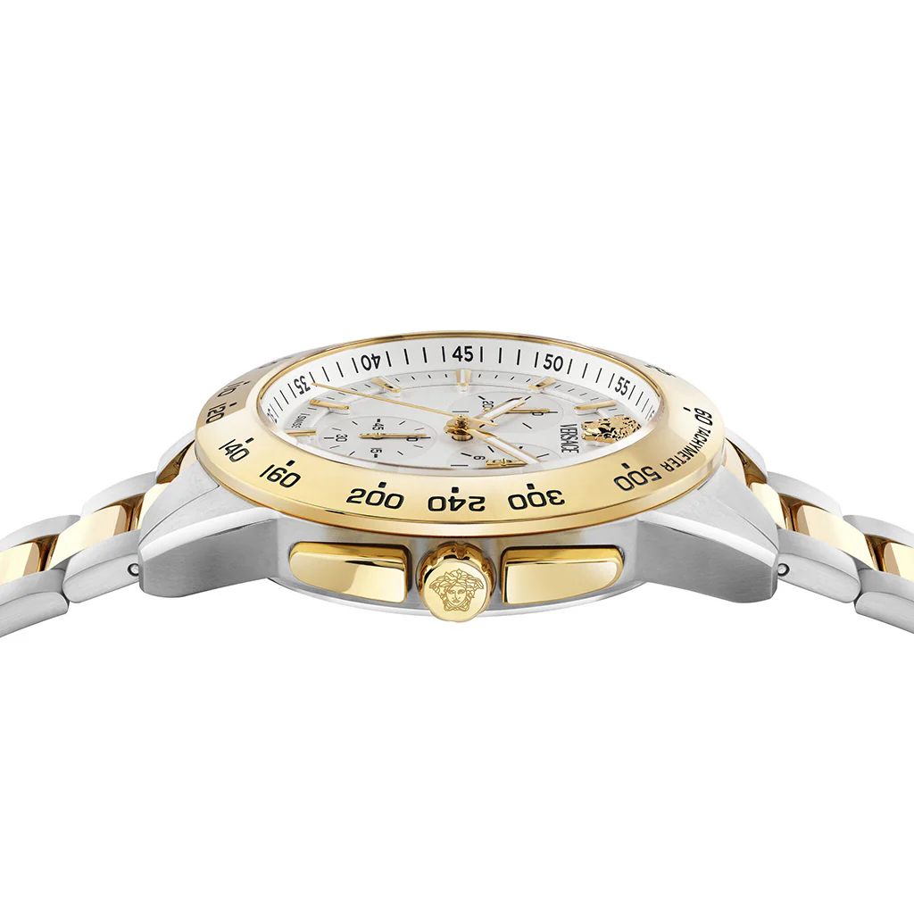 Versace V-Sport 44mm Men’s Silver Gold Chronograph Watch - Image 2