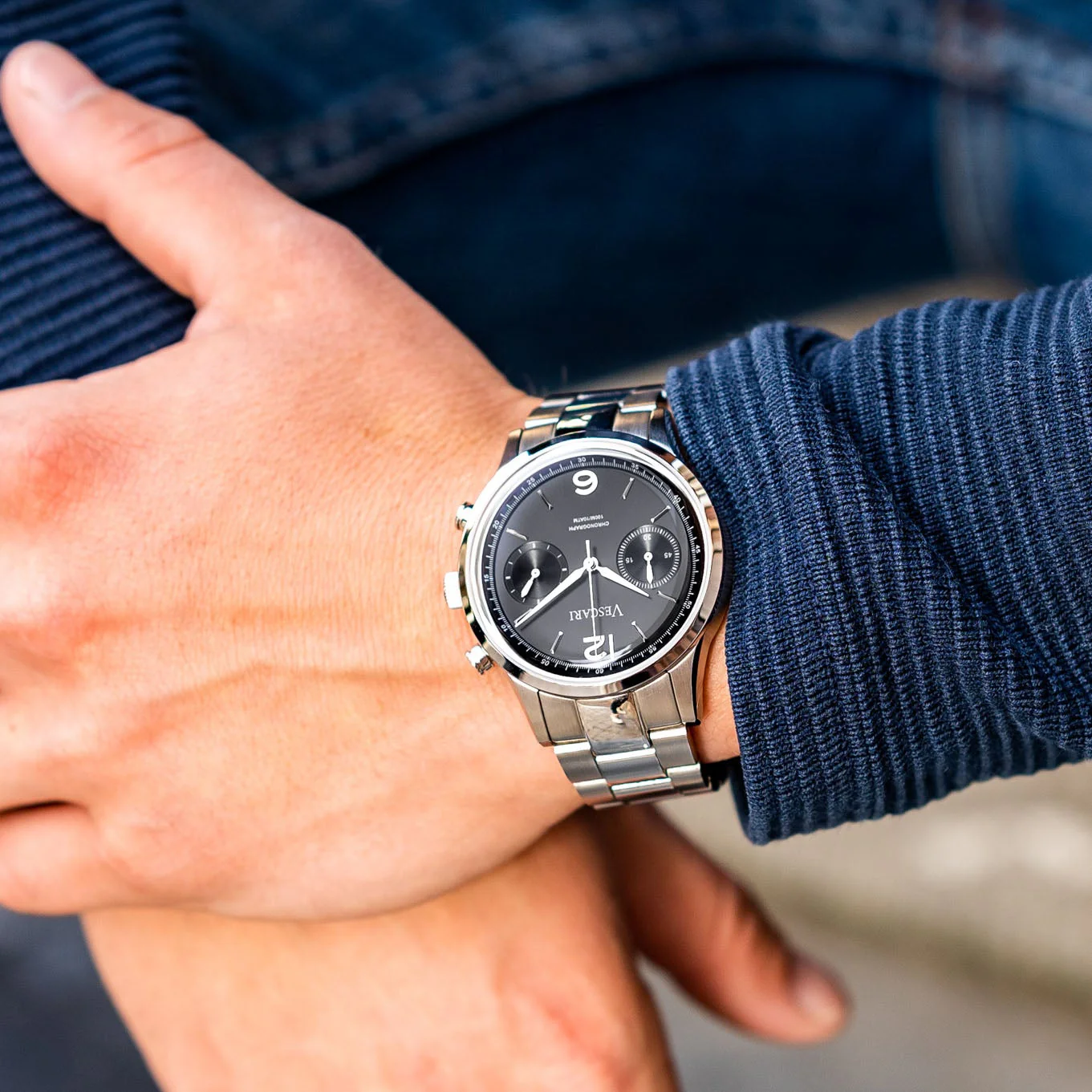 Vescari Chestor Steel Black Chronograph Watch - Image 3