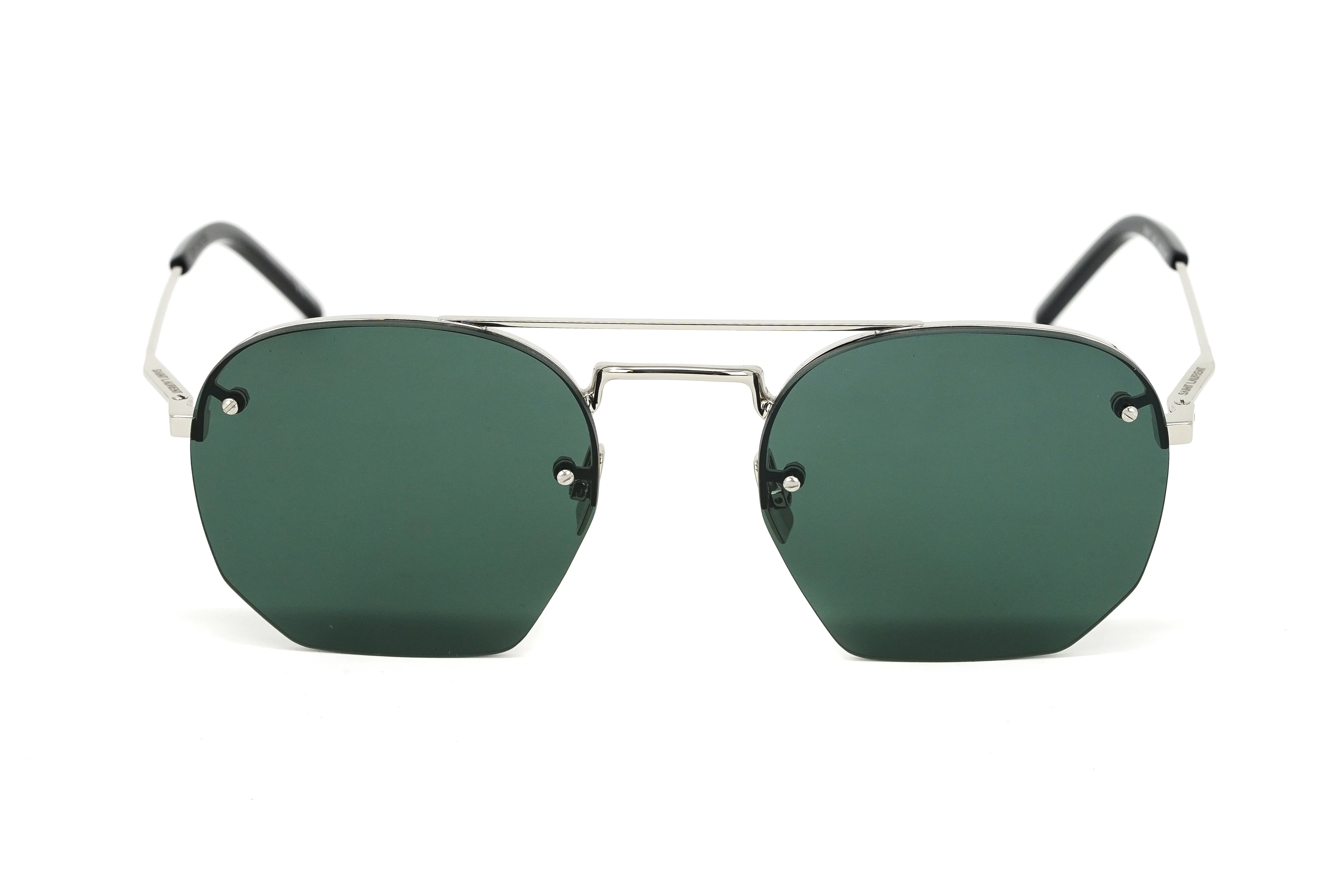 Saint Laurent Men's Sunglasses Irregular Rimless Silver/Green - Image 4